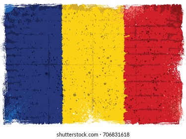 Grunge elements with flag of Romania. All flags, colors and text are grouped and layered separately.