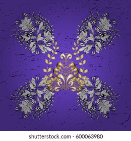 Grunge elements. Snowflakes design on colorful background in violet colors. Abstract with Floral Elements. Vector winter pattern.