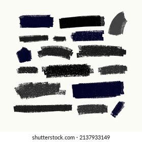Grunge elements for social media. Set of Paintbrush, brush strokes templates. Vector dirty distress texture banners for social networks story and posts. Design rectangle text boxes or speech bubbles.