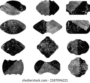 Grunge Elements for your Design . Banners, Stamps, Logos, Icons, Labels and Badges Set. Screen print and halftone dots textured shapes .