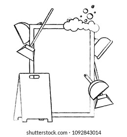 grunge emblem with clean house objects style