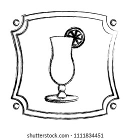 grunge emblem with cocktail glass with limon liquor
