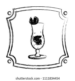 grunge emblem with cocktail liquor glass and lemon