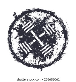 grunge emblem with crossed barbells vector illustration, eps10, easy to edit
