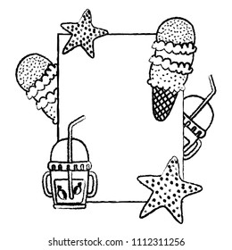 grunge emblem with ice cream and smoothie beverage vector illustration