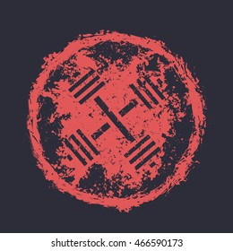 grunge emblem, print with crossed dumbbells