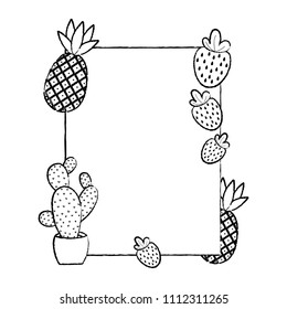 grunge emblem with tropical fruits and cactus plant vector illustration