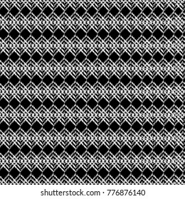 Grunge embroidery tartan seamless pattern. Tapestry striped black and white vector background. Embroidered fabric pattern. Abstract geometric ornaments. Hatching fabric texture. Isolated design.