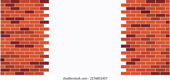 Grunge, empty background broken brick wall side view. Funny vector block stone for texture banner or wallpaper. Urban sign. Building brick pattern, seamless. Background for home or office. Brickwork