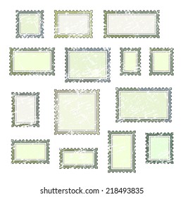 Grunge empty blank postage stamps different size, icons set, isolated on white background, vector illustration.