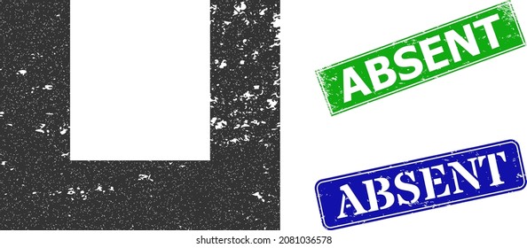 Grunge empty box icon and rectangle rubber Absent seal. Vector green Absent and blue Absent watermarks with distress rubber texture, designed for empty box illustration.