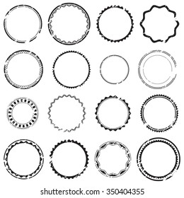 Grunge empty rubber stamps, set, graphic design elements, black isolated on white background, vector illustration. 