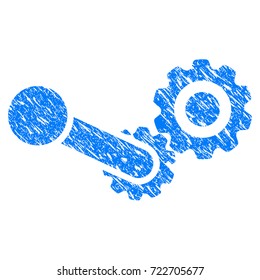 Grunge Engine icon with grunge design and dust texture. Unclean vector blue engine pictogram for rubber seal stamp imitations and watermarks. Draft emblem symbol.