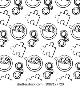 grunge engineering gear with puzzle and coffee cup background