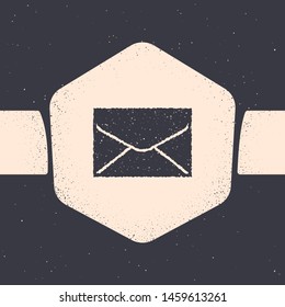 Grunge Envelope icon isolated on grey background. Email message letter symbol.  Monochrome vintage drawing. Vector Illustration
