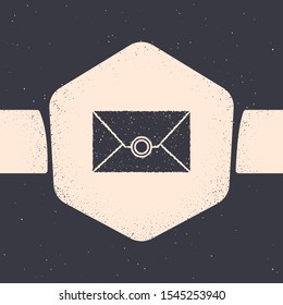 Grunge Envelope icon isolated on grey background. Email message letter symbol. Monochrome vintage drawing. Vector Illustration