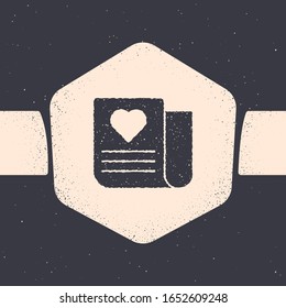 Grunge Envelope with Valentine heart icon isolated on grey background. Message love. Letter love and romance. Monochrome vintage drawing. Vector Illustration