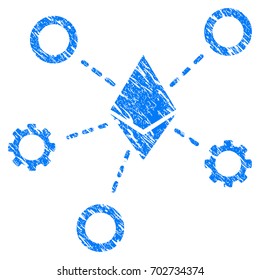 Grunge Ethereum Network Nodes icon with grunge design and unclean texture. Unclean vector blue pictogram for rubber seal stamp imitations and watermarks. Draft sticker symbol.