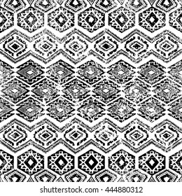 Grunge ethnic background. Seamless black and white pattern vector.