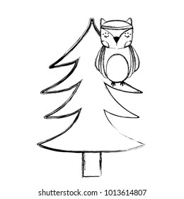 grunge ethnic owl animal in pine tree