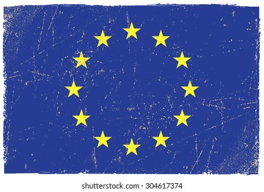 Grunge EU flag.European Union flag with grunge texture.Vector template.