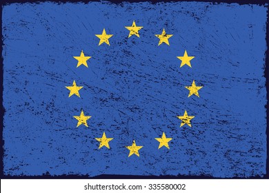 Grunge EU flag.European Union flag with grunge texture.Vector template.
