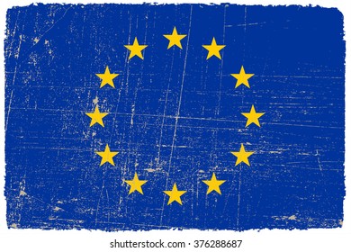 Grunge EU flag.Vector flag of European Union.