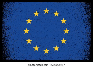Grunge EU flag.Vector old flag of EU.