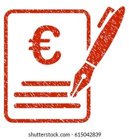 Grunge Euro Contract Signature rubber seal stamp watermark. Icon symbol with grunge design and dirty texture. Unclean vector red emblem.