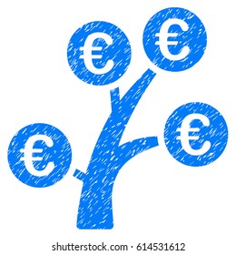 Grunge Euro Money Tree rubber seal stamp watermark. Icon symbol with grunge design and unclean texture. Unclean vector blue sticker.