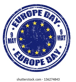 Grunge Europe Day Rubber Stamp, Vector Illustration