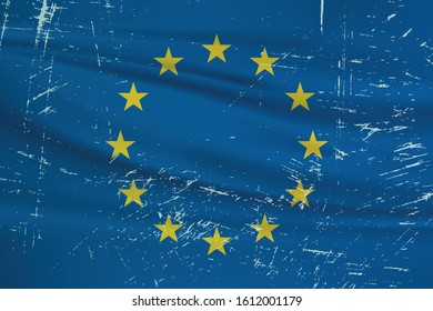 Grunge European union flag. European union flag with waving grunge texture. Vector background.