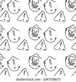 grunge exclamation attention and skull bones background