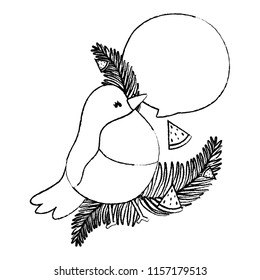 grunge exotic bird with chat bubble and plants