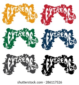 grunge extreme sport cartoon silhouettes set