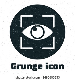 Grunge Eye scan icon isolated on white background. Scanning eye. Security check symbol. Cyber eye sign.  Vector Illustration