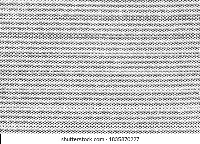 Grunge fabric texture. Monochrome light background of a harsh canvas with spots, noise and grain. Overlay template. Vector illustration