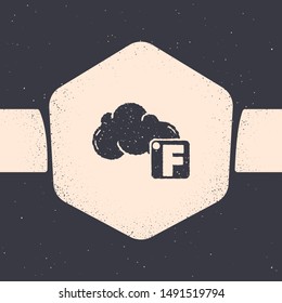 Grunge Fahrenheit and cloud icon isolated on grey background. Monochrome vintage drawing. Vector Illustration