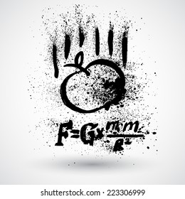 Grunge falling apple with formula