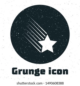 Grunge Falling star icon isolated on white background. Shooting star with star trail. Meteoroid, meteorite, comet, asteroid, star icon.  Vector Illustration