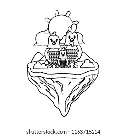 grunge family chicken animal in float island