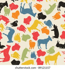 A grunge farm animals seamless pattern, abstract art