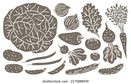 Grunge farm produce set with grainy texture