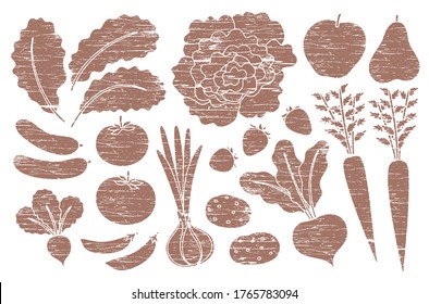 Grunge farm produce set with wood texture