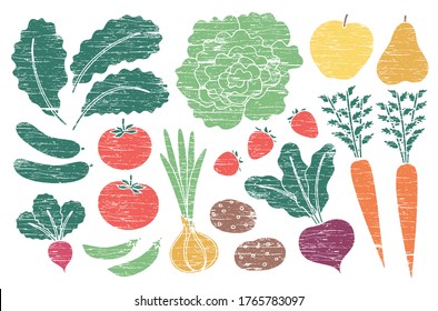 Grunge farm produce set with wood texture