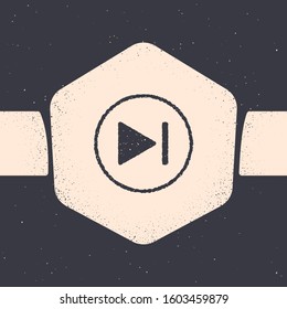 Grunge Fast forward icon isolated on grey background. Monochrome vintage drawing. Vector Illustration