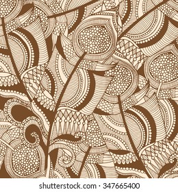 Grunge feather  retro background, hand drawn doodle pattern in vector.