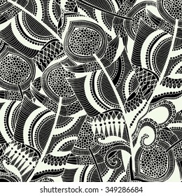 farbige Feder Retro-Hintergrund, handgezeichnetes Doodle-Muster in Vektor.