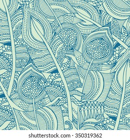 Grunge feather retro background, hand drawn doodle pattern in vector.