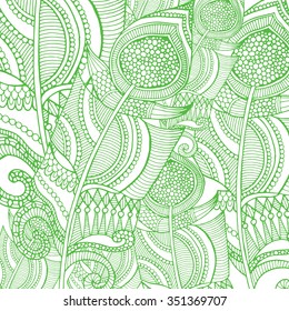 Grunge feather retro background, hand drawn doodle pattern in vector.